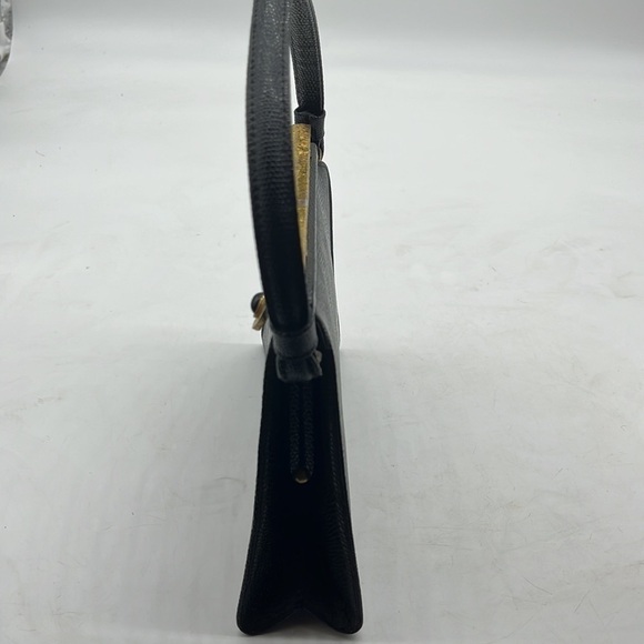 Vintage Black Gold Leather Snakeskin Metal Embellished Evening Bag After Five - Picture 6 of 15